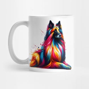 Vibrant Belgian Sheepdog Portrait in Colorful Splash Style Mug